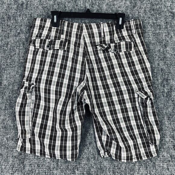 LEVIS CARGO SHORTS MENS 34 BROWN PLAID WHITE TAB PHONE POCKET COTTON 10" INSEAM - Picture 2 of 12